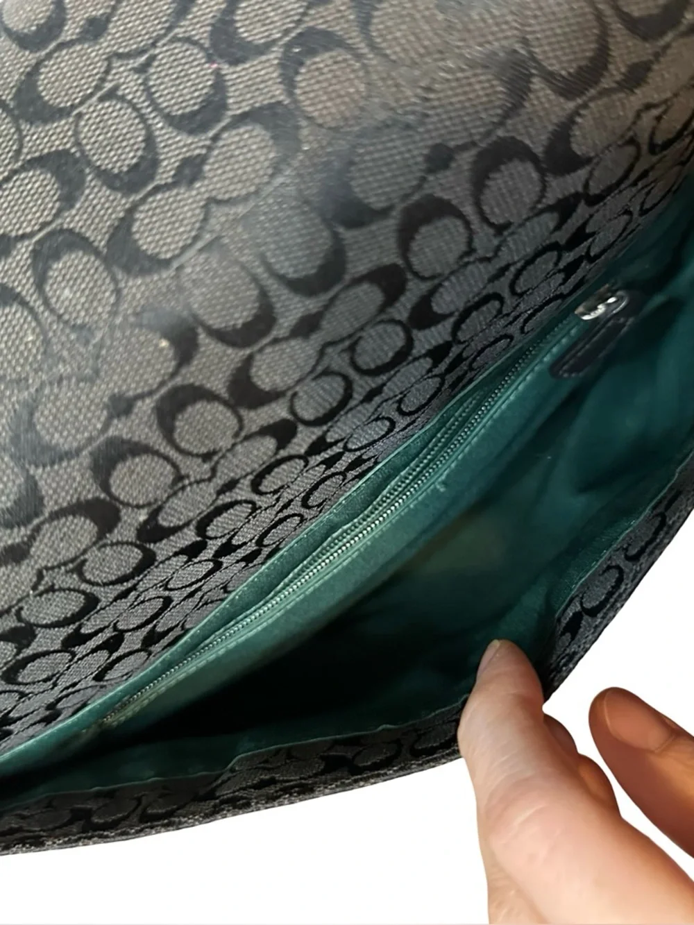 COACH Black Jacquard Messenger Bag Laptop Canvas Leather Trim Saddle Signature